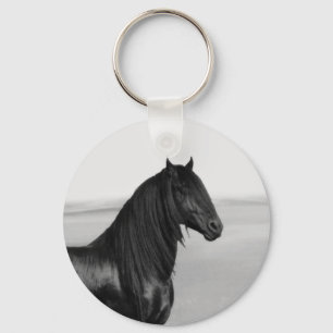 Proud Friesian zwarte hengst Sleutelhanger