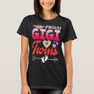 Proud Gigi of Twins Floral Grandma Happy Mots T-shirt
