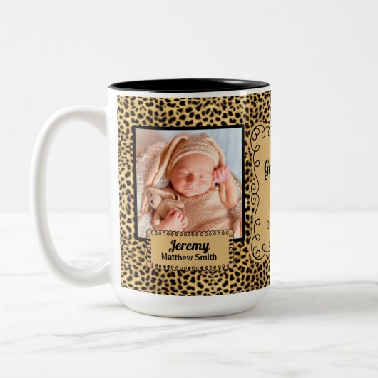 Proud Godmoeder Cheetah Animal Print Baby Foto's Tweekleurige Koffiemok (Links)