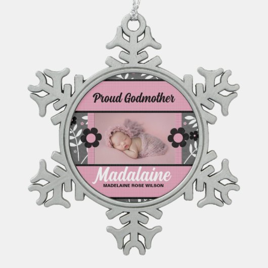 Proud Godmoeder Photo Ornament | Roze kerst (Voorkant)