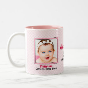 Proud Godmoeder Pink Gingham 2 Foto Tweekleurige Koffiemok