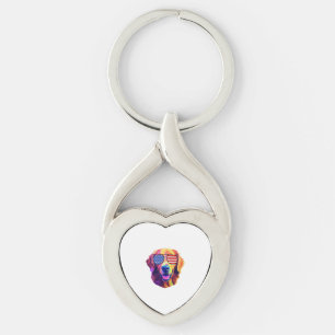 Proud Golden Retriever Amerikaanse vlag zonnebril Sleutelhanger