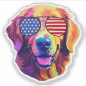 Proud Golden Retriever Amerikaanse vlag zonnebril Sticker (Voorkant)