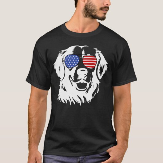 Proud Golden Retriever Amerikaanse vlag zonnebril T-shirt (Voorkant)