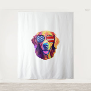 Proud Golden Retriever Amerikaanse vlag zonnebril Wandkleed
