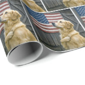 Proud Golden Retriever With American Flag Cadeaupapier (Rol Hoek)