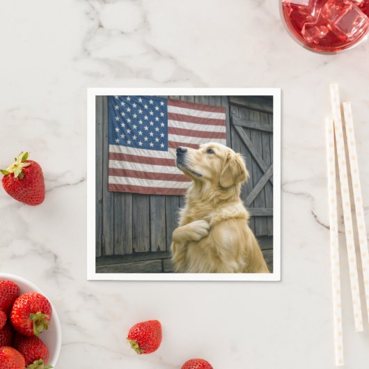 Proud Golden Retriever With American Flag Servet (Insitu)