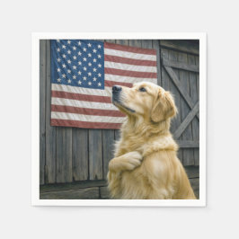 Proud Golden Retriever With American Flag Servet