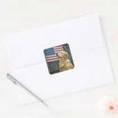 Proud Golden Retriever With American Flag Vierkante Sticker (Envelop)