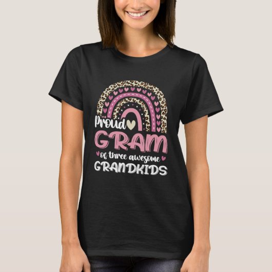 Proud Gram Of Three Grandkids Leopard Rainbow Gran T-shirt (Voorkant)