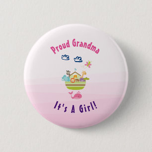 Proud Grandma Het is een meisje dierenark Ronde Button 5,7 Cm