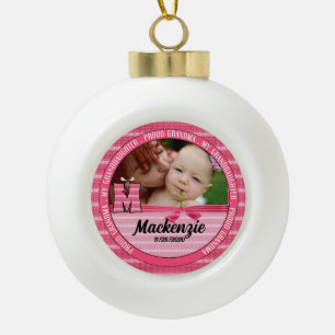 Proud Grandma Monogram M New Baby Girl Keramische Bal Ornament