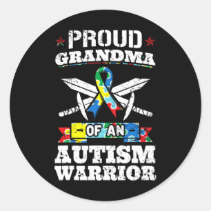 Proud Grandma of an Autism Warrior Autistic Awaren Ronde Sticker