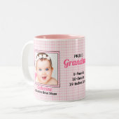 Proud Grandma Pink Dots met twee Baby foto's Tweekleurige Koffiemok (Voorkant links)