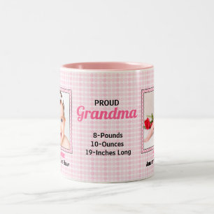 Proud Grandma Pink Dots met twee Baby foto's Tweekleurige Koffiemok