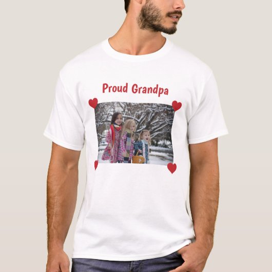 Proud Grandpa Love Hearts Personalize Photo Make T-shirt (Voorkant)