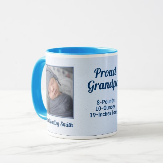 Proud Grandpa New Baby Blue Foto Mok (Voorkant links)
