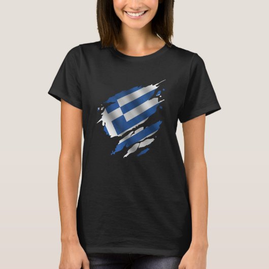 Proud Greece Root Torn Ripped greek Flag T-shirt (Voorkant)