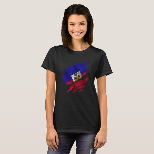 Proud Haitian Root Torn Ripped Haitia Flag T-shirt (Voorkant volledig)