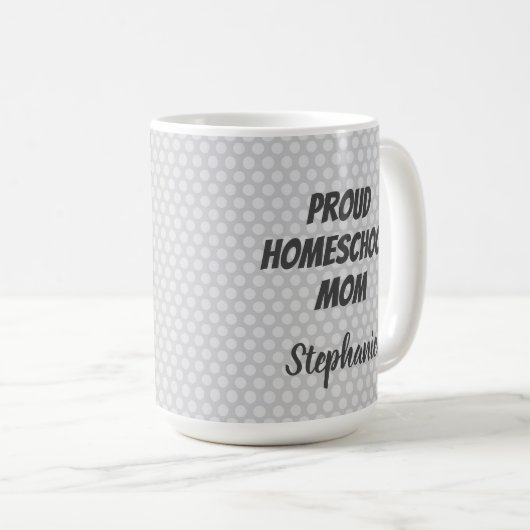 Proud Homeschool Mam Gray Polka-punten Koffiemok (Voorkant rechts)