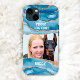 Proud hond Mam Foto Elegant Modern Glitter Blue Case-Mate iPhone Case