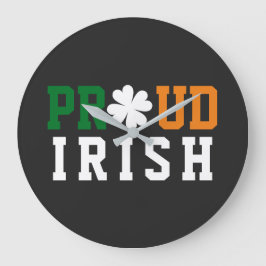 Proud Irish Shamrock Lucky Clover Quote St Paddy Grote Klok