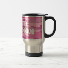 Proud legermoeder reist moeras met roze legercamo reisbeker