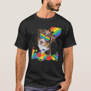 Proud LGBT Gay American Shepherd Dog Pride Flag Ra T-shirt
