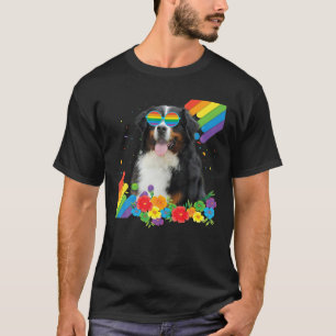 Proud LGBT Gay Bernese Mountain Dog Pride Flag Rai T-shirt