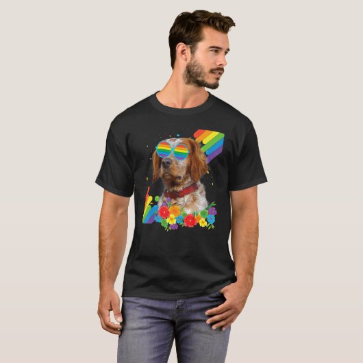 Proud Lgbt Gay Brittany Spaniel Dog Pride Flag Rai T-shirt (Voorkant volledig)