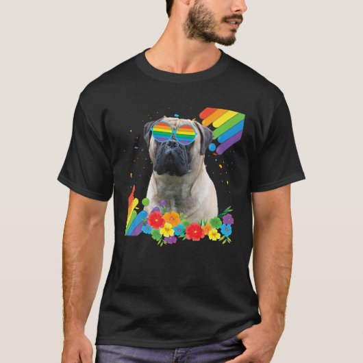 Proud LGBT Gay Bullmastiff Dog Pride Flag Rainbow T-shirt (Voorkant)