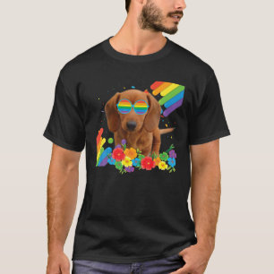 Proud LGBT Gay Dachshund Dog Pride Flag Rainbow LG T-shirt