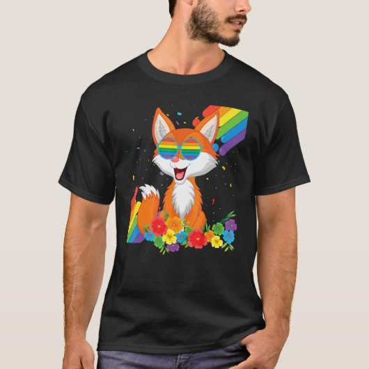Proud Lgbt Gay Fox Pride Flag Rainbow Lgbtq Lesbia T-shirt (Voorkant)