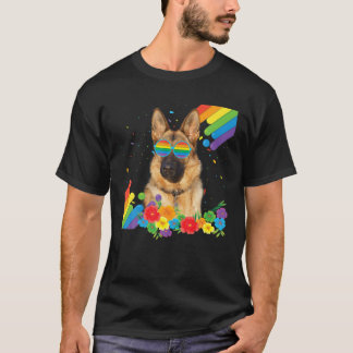 Proud LGBT Gay German Shepherd Dog Pride Flag Rain T-shirt