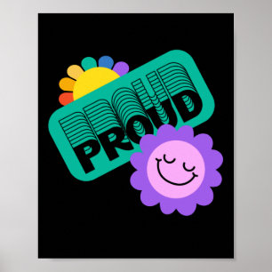 Proud. LGBT+Pride. Regenboogvesten met zonnebloem. Poster