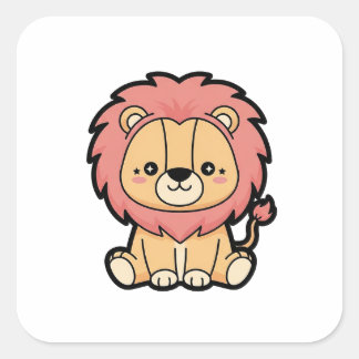 Proud Lion – Cute Kawaii Animal Illustration Vierkante Sticker
