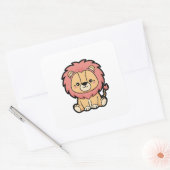 Proud Lion – Cute Kawaii Animal Illustration Vierkante Sticker (Envelop)