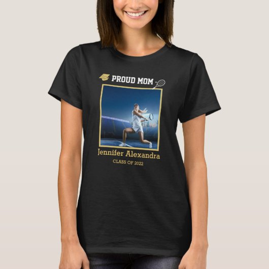 Proud Mam Foto Tennis speler Black Gold Afstuderen T-shirt (Voorkant)