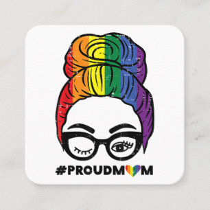Proud Mam Messy Hair Bun LGBTQ Rainbow Flag Gay Pr Vierkante Visitekaartje