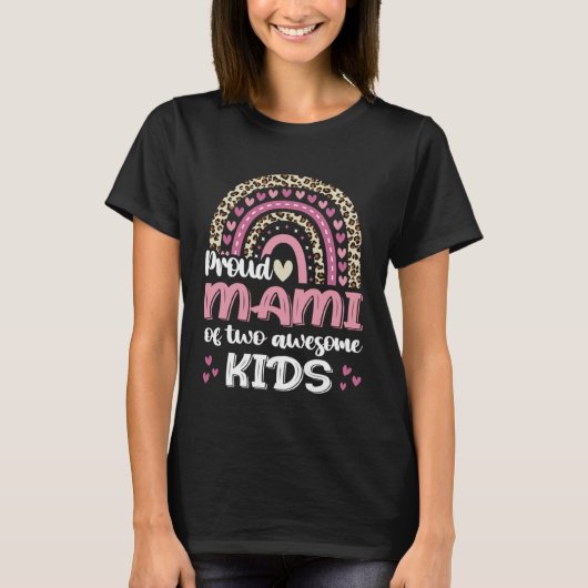 Proud Mami Of Two Awesome Kids Leopard Rainbow Mom T-shirt (Voorkant)