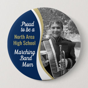 Proud Marching Band Mam met Foto Blue Gold Ronde Button 4,0 Cm