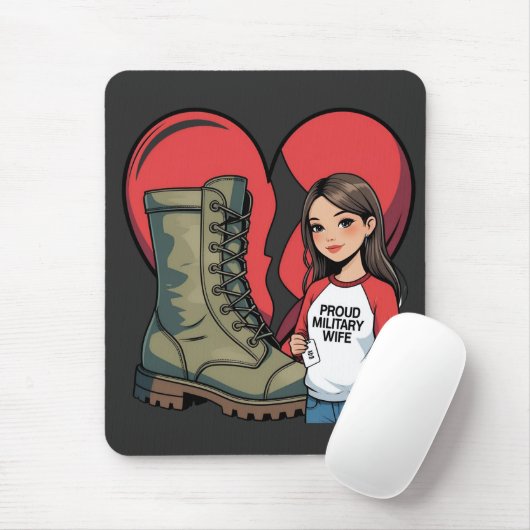 Proud Military Wife – “Boot Wife” Heart Muismat (Met muis)