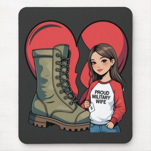Proud Military Wife – “Boot Wife” Heart Muismat (Voorkant)
