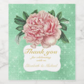 Proud Mint Green Blush Pink Gold Flower DANK U Wijn Etiket (Enkel label)