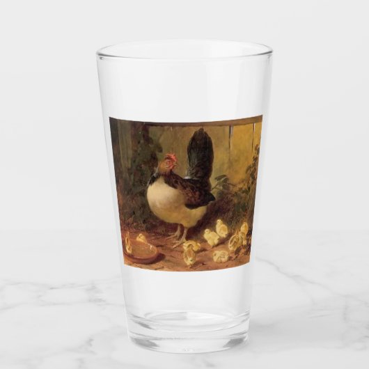 Proud Moeder Hen en Haar Kippen (Baby kippen) Glas (Voorkant)