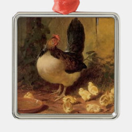 Proud Moeder Hen en Haar Kippen (Baby kippen) Metalen Ornament