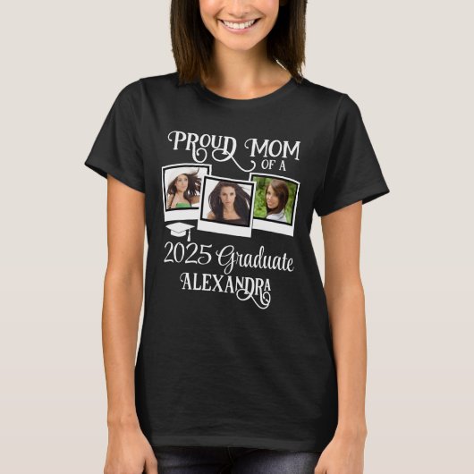 Proud Mom 2025 Afstuderen Moeder Afstuderen Foto T-shirt (Voorkant)