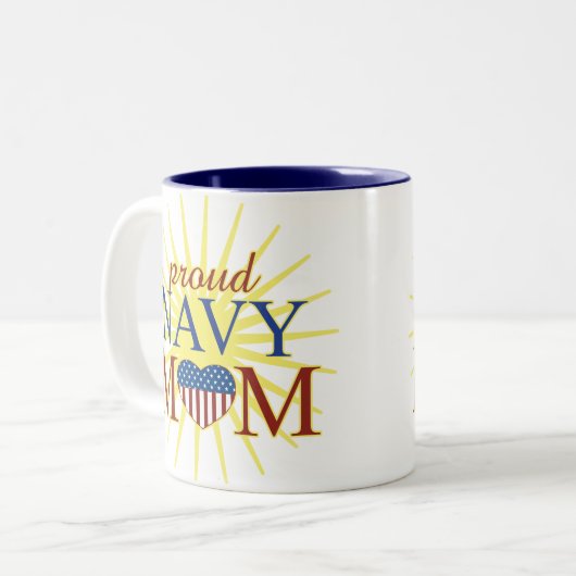 Proud Navy Mam Tweekleurige Koffiemok (Voorkant links)