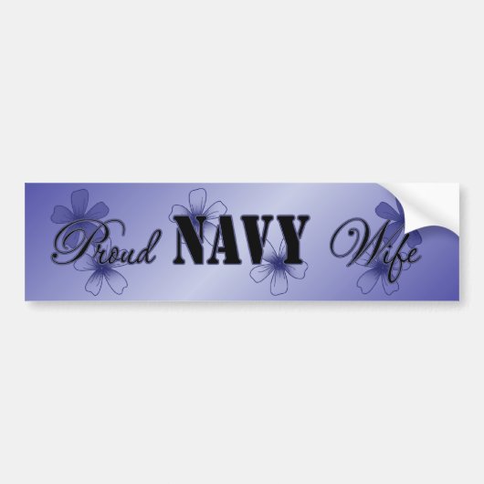Proud Navy Wife Blue Flowers Bumpersticker (Voorkant)