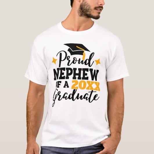 Proud nephew 2022 afstuderen zwarte goudsmeel t-shirt (Voorkant)